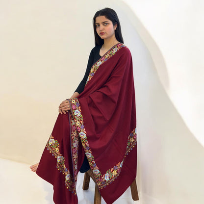 Ruby Royalty Hand-Embroidered GI Pashmina Shawl