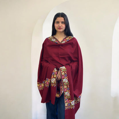 Ruby Royalty Hand-Embroidered GI Pashmina Shawl