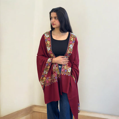 Ruby Royalty Hand-Embroidered GI Pashmina Shawl