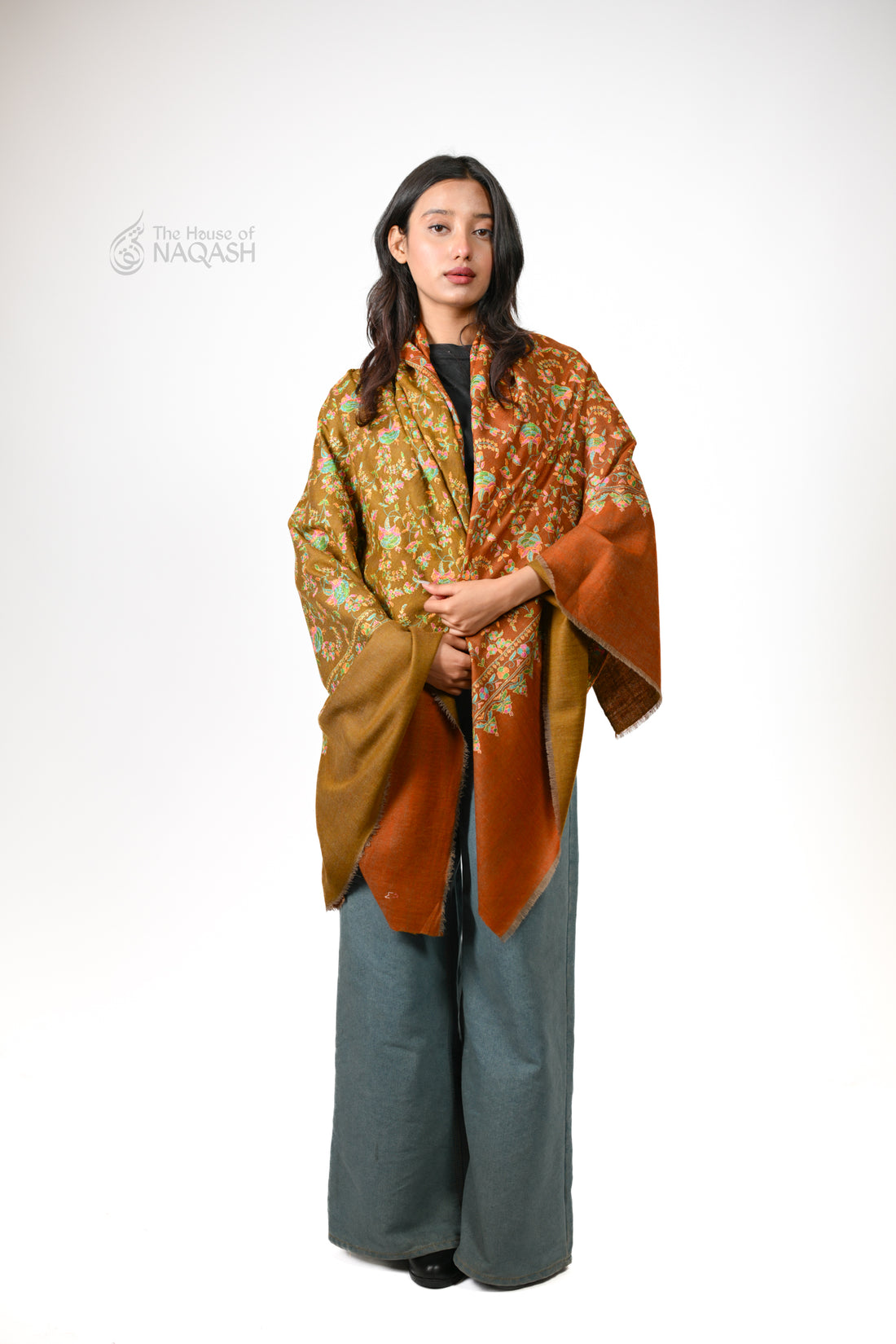Flipside Elegance Reversible Sozni Jaalidaar Hand-Embroidered GI Pashmina Shawl