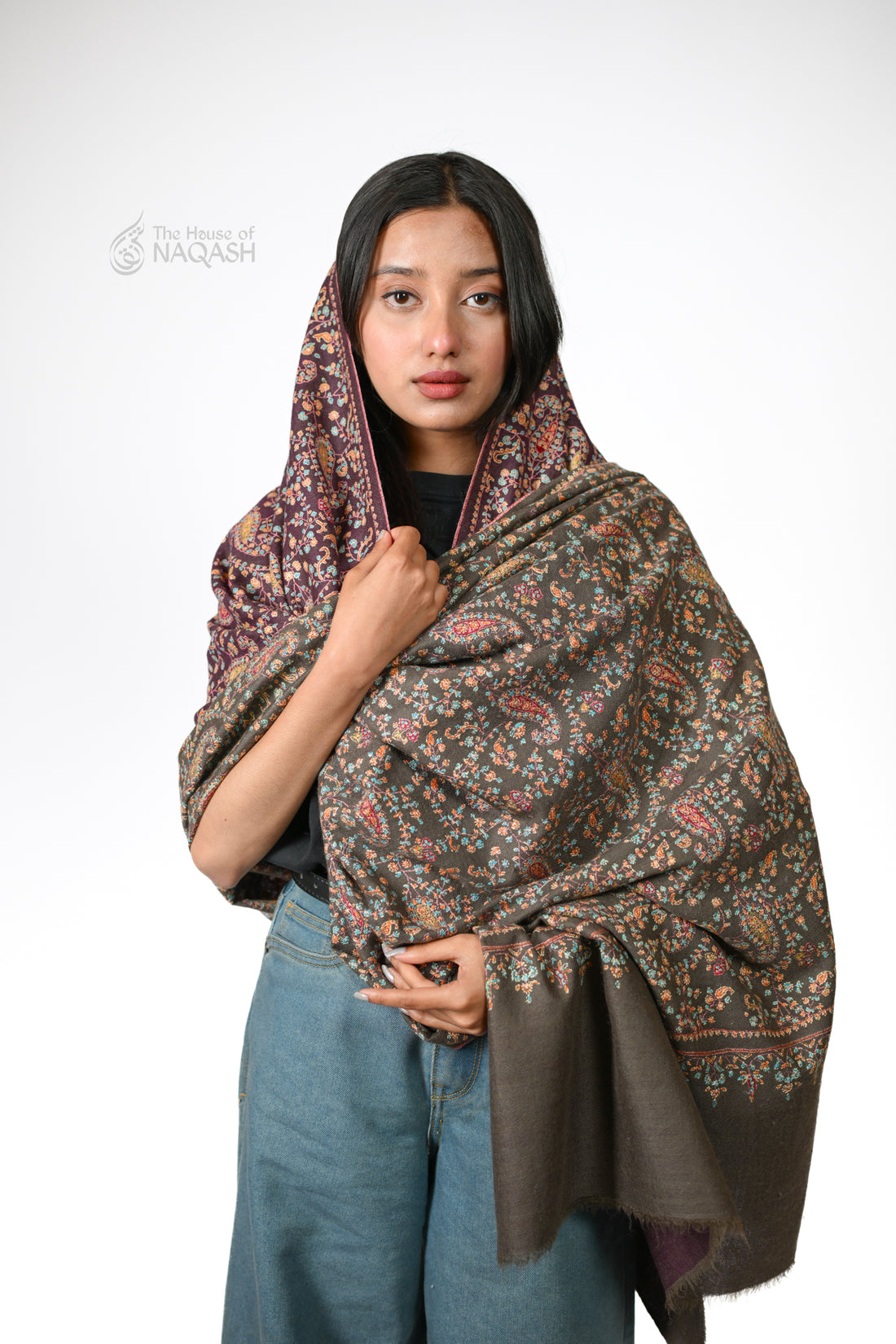 Dual-Texture Semi GI Pashmina Shawl Reversible