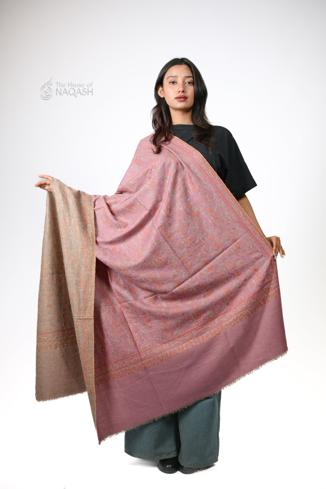 Color Flip Reversible  Sozni Jaalidaar Hand-Embroidered GI Pashmina Shawl