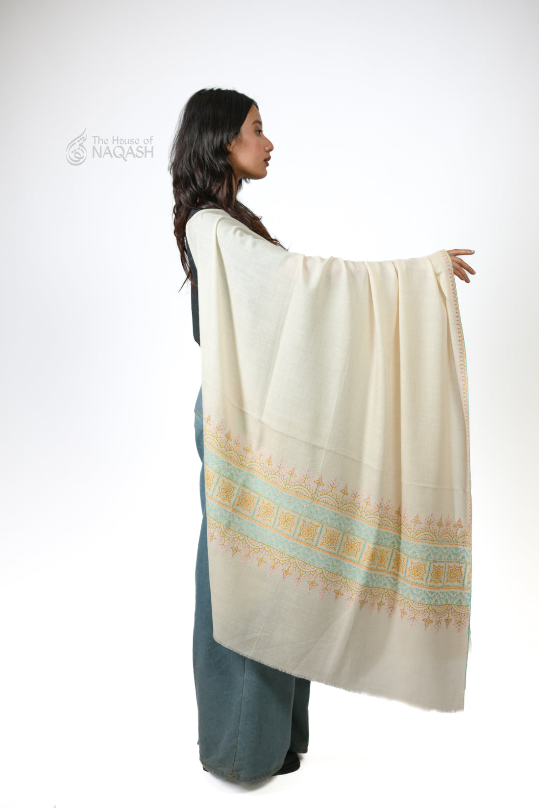 Ivory Symphony Palle Dar GI Pashmina Shawl