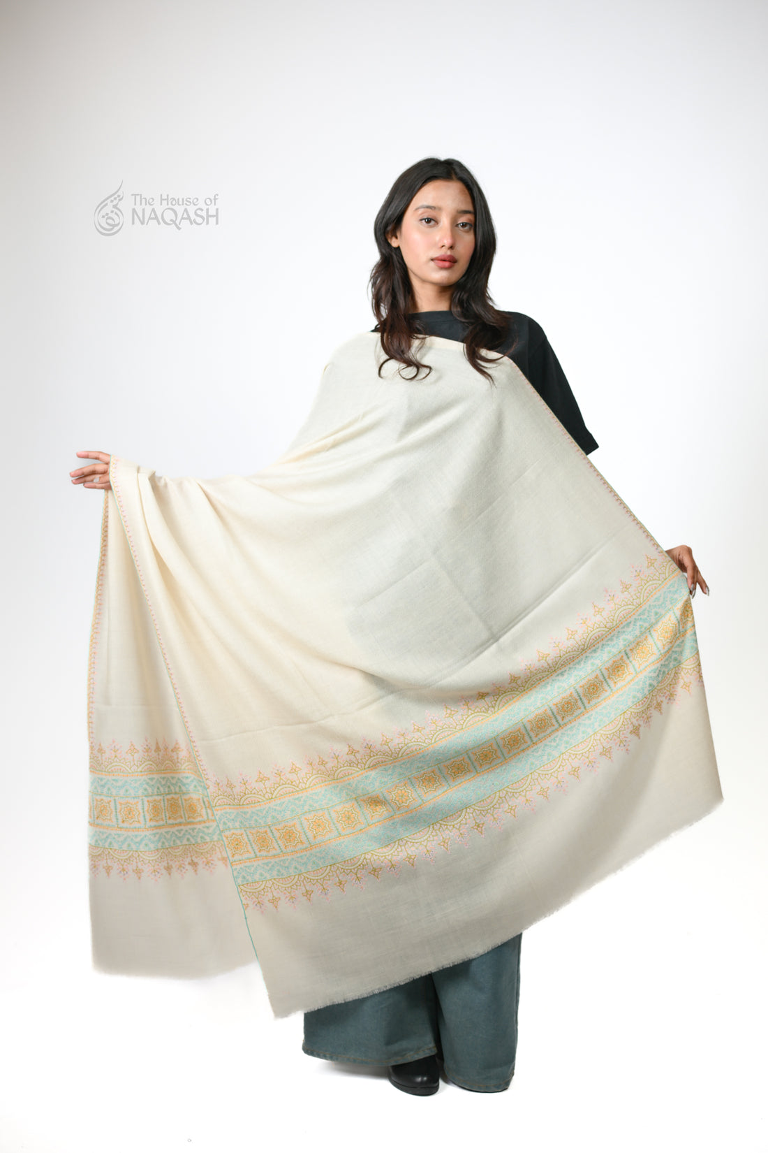 Ivory Symphony Palle Dar GI Pashmina Shawl