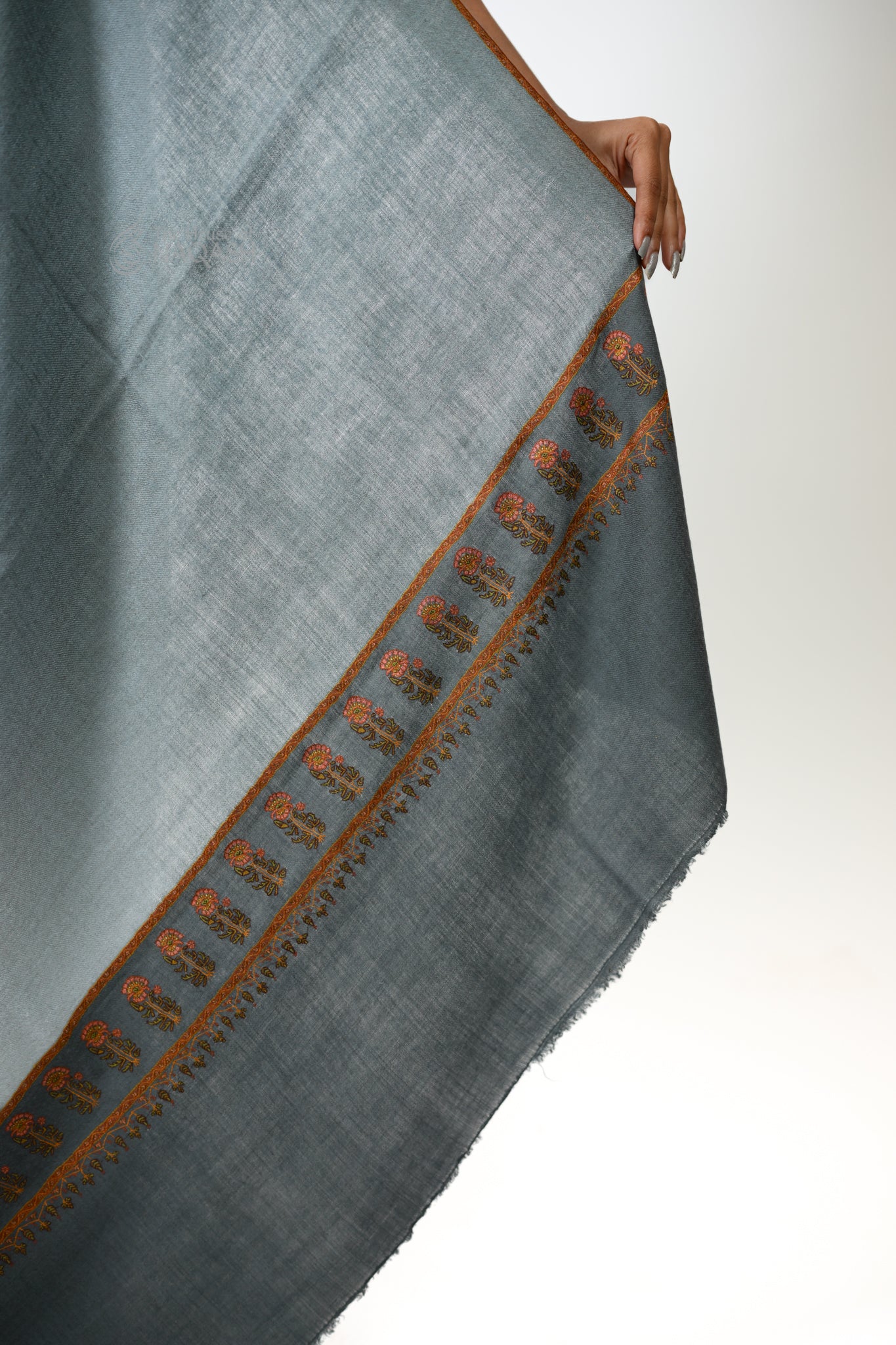 Palledar Floral Sozni Hand Embroidered GI Pashmina Shawl