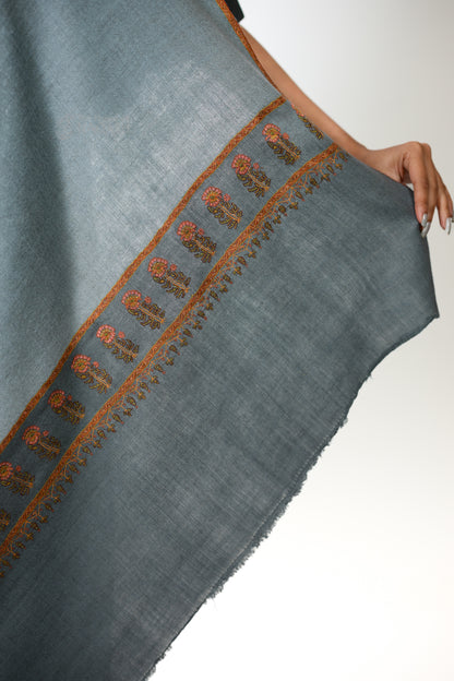 Palledar Floral Sozni Hand Embroidered GI Pashmina Shawl