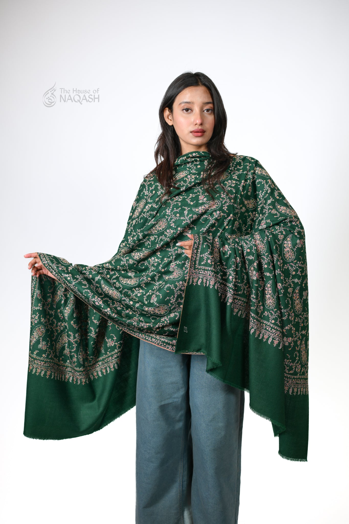Hara Jaal Hand Embroidered Sozni Shawl