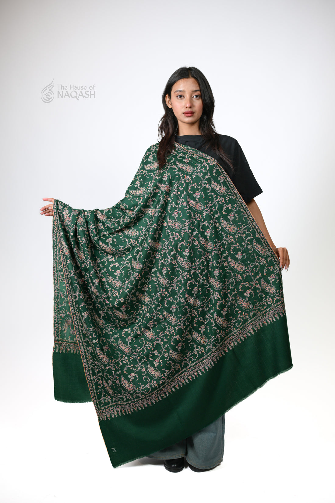 Hara Jaal Hand Embroidered Sozni Shawl