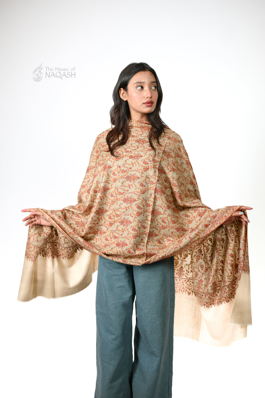 Serenity Sozni Jaalidaar Hand-Embroidered GI Pashmina Shawl