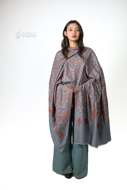 Almond Essence Sozni Jaalidaar Hand-Embroidered GI Pashmina Shawl