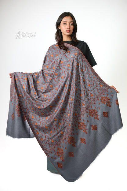 Almond Essence Sozni Jaalidaar Hand-Embroidered GI Pashmina Shawl