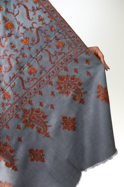 Almond Essence Sozni Jaalidaar Hand-Embroidered GI Pashmina Shawl