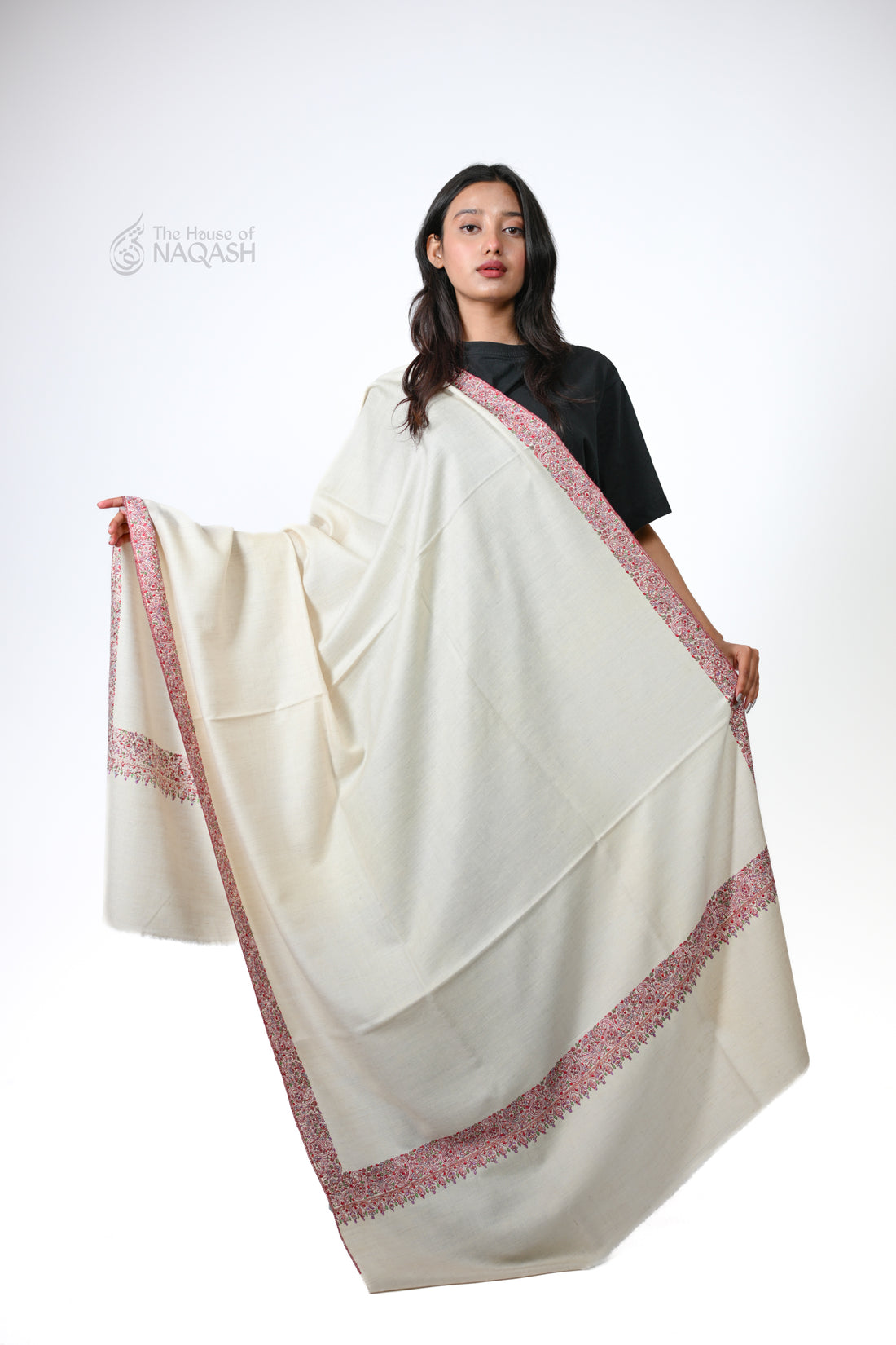 Crystal Cascade Hand-Embroidered GI Pashmina Shawl