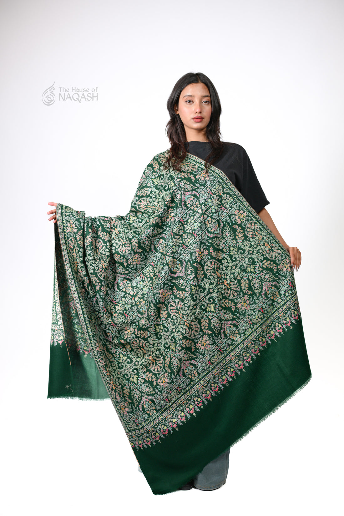 Sabz Chaman Hand Embroidered Sozni Jamawar Shawl