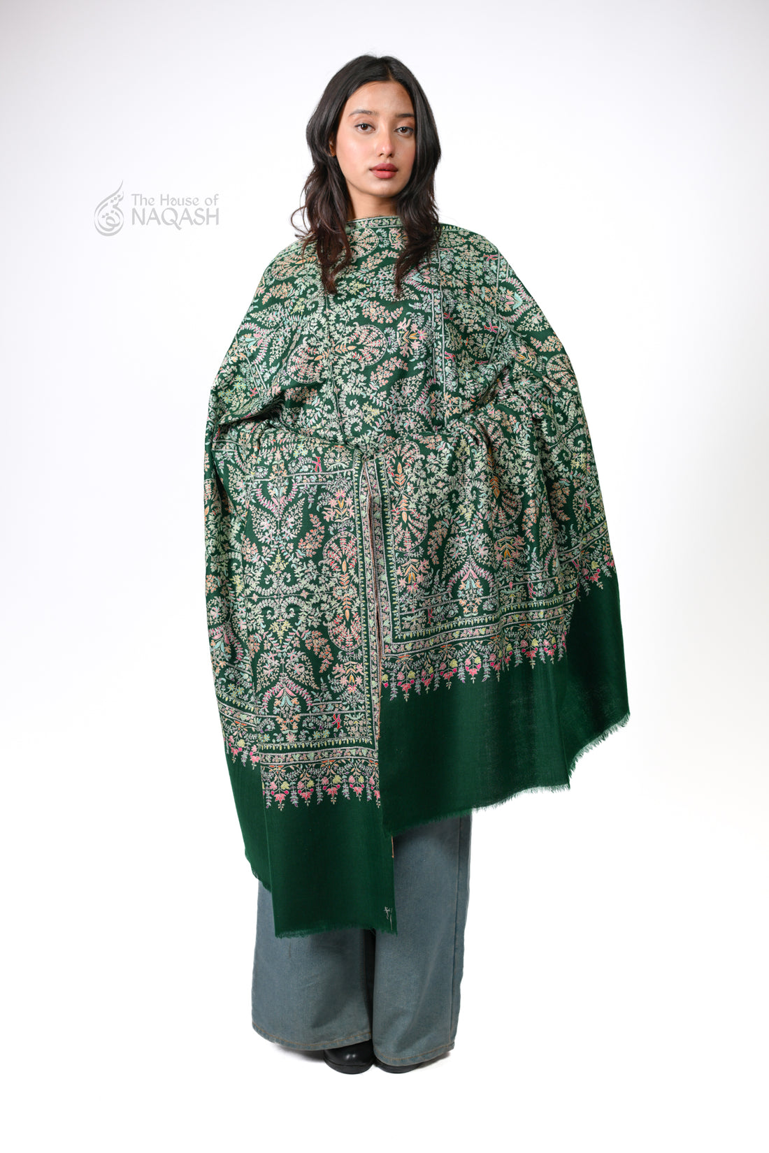 Sabz Chaman Hand Embroidered Sozni Jamawar Shawl