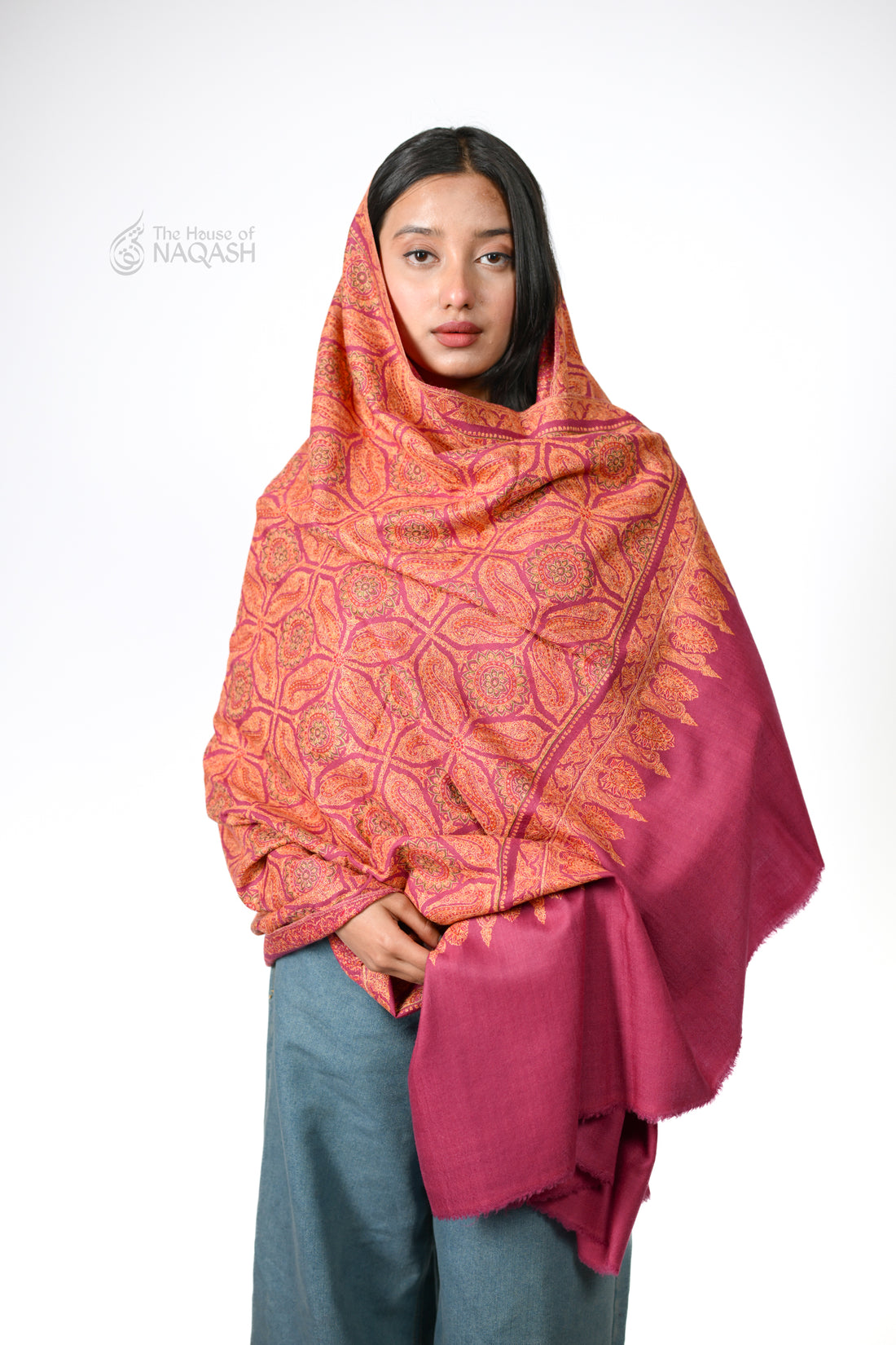 Arghawan Paisley Hand Embroidered Sozni Jamawar Shawl