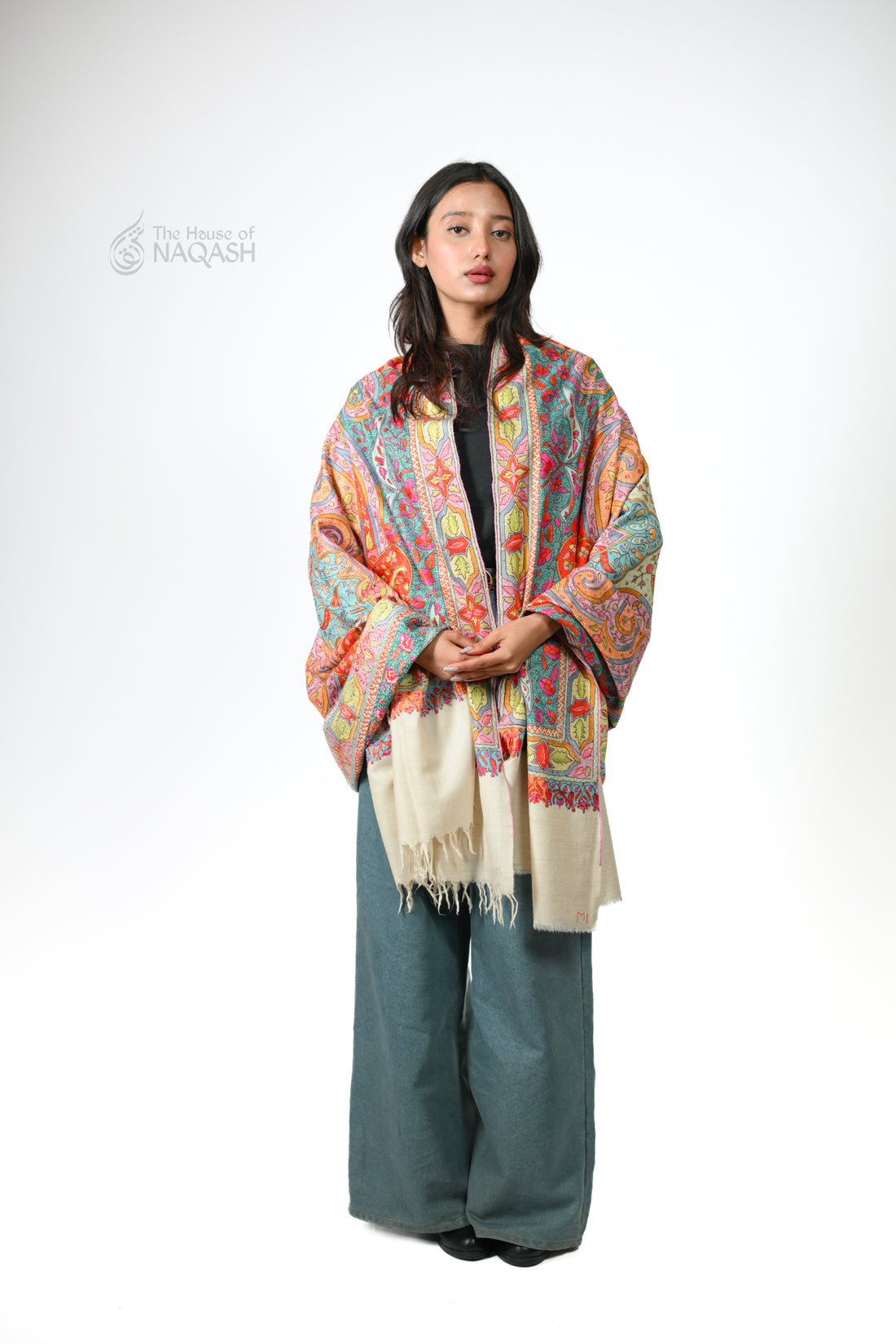 Nur Gulshan Hand Embroidered Sozni Jamawar Shawl