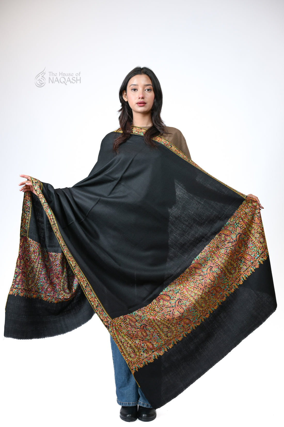 Deep Drift Hand Embroidered GI Pashmina Shawl