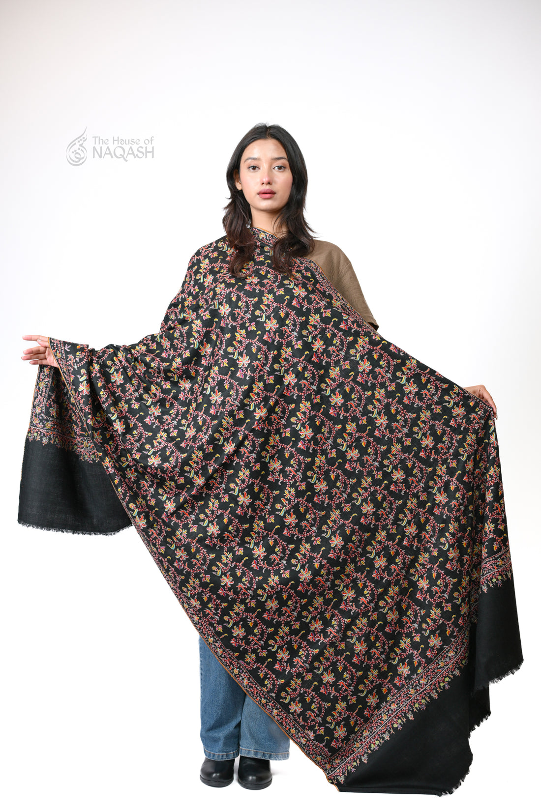 Rang Shab Jaal Hand Embroidered Sozni Shawl
