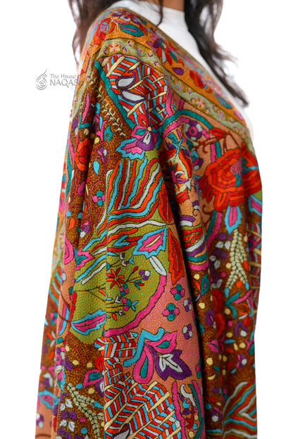 Zaffran Bahar Hand Embroidered Jamawar Floral Border Shawl