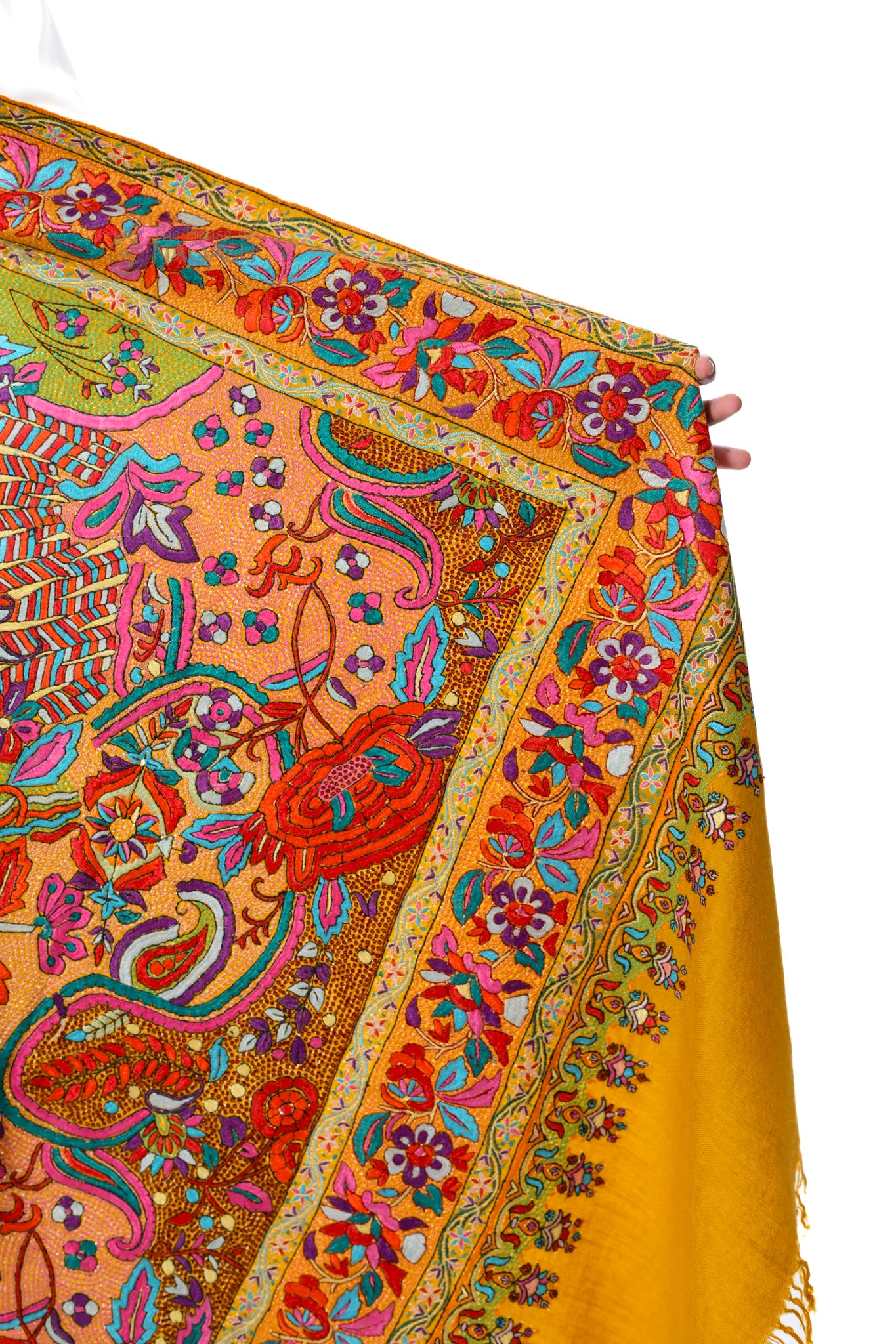Zaffran Bahar Hand Embroidered Jamawar Floral Border Shawl