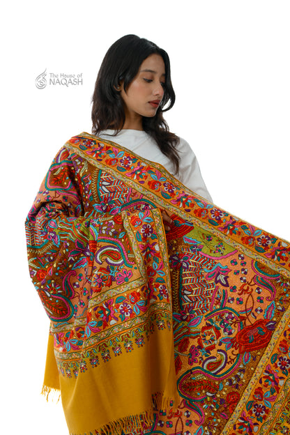 Zaffran Bahar Hand Embroidered Jamawar Floral Border Shawl