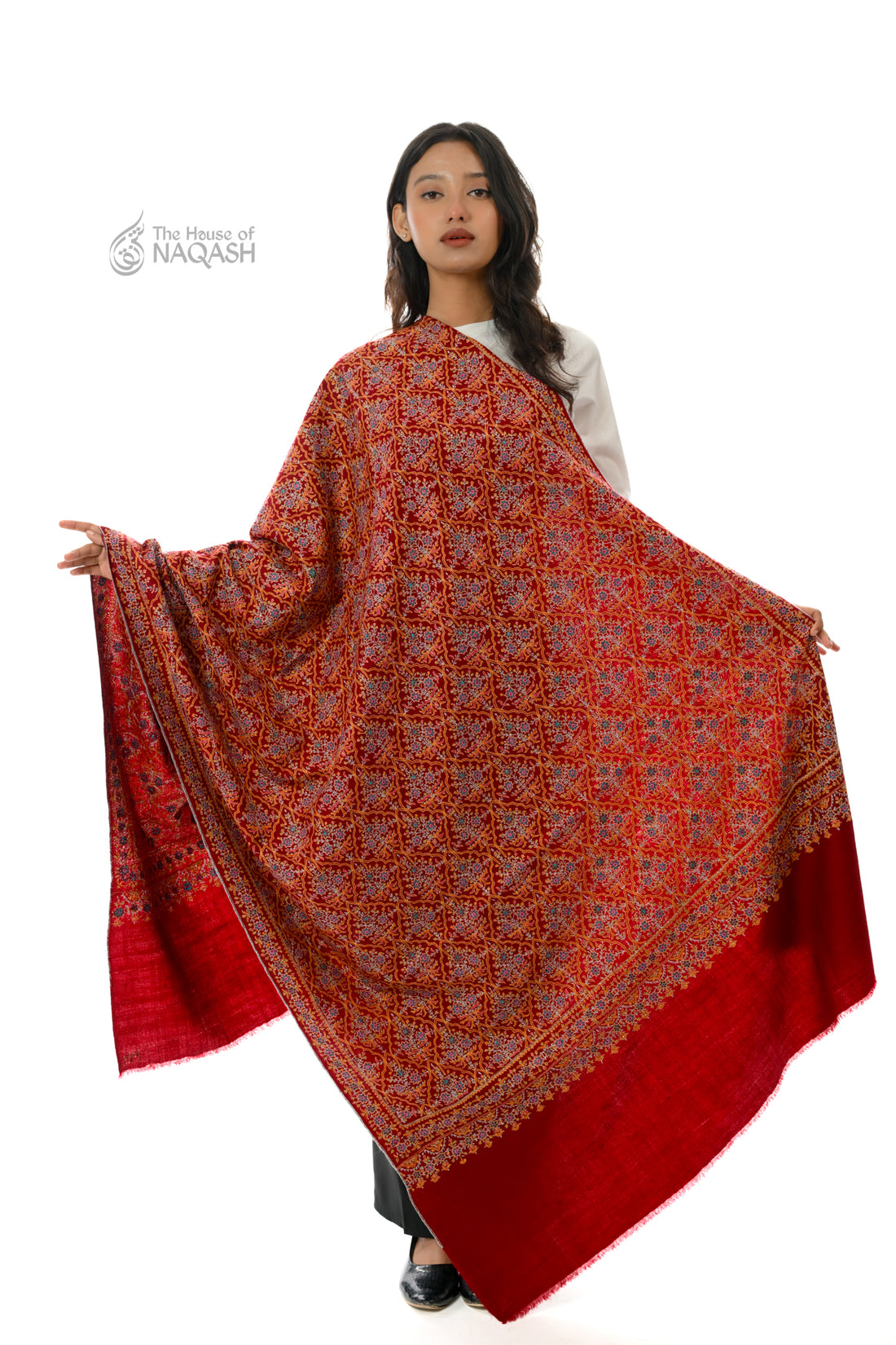 Maroon Chaman Hand Embroidered Sozni Jamawar Shawl