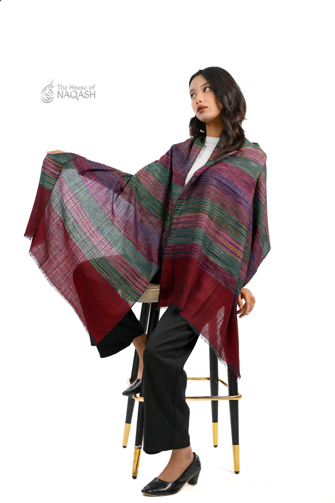 Burgundy Striped Ensemble Wrap