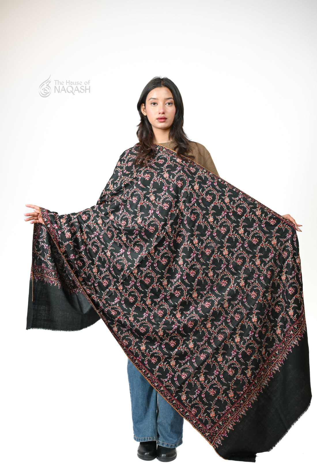 Siyah Jaal Hand Embroidered Sozni Shawl